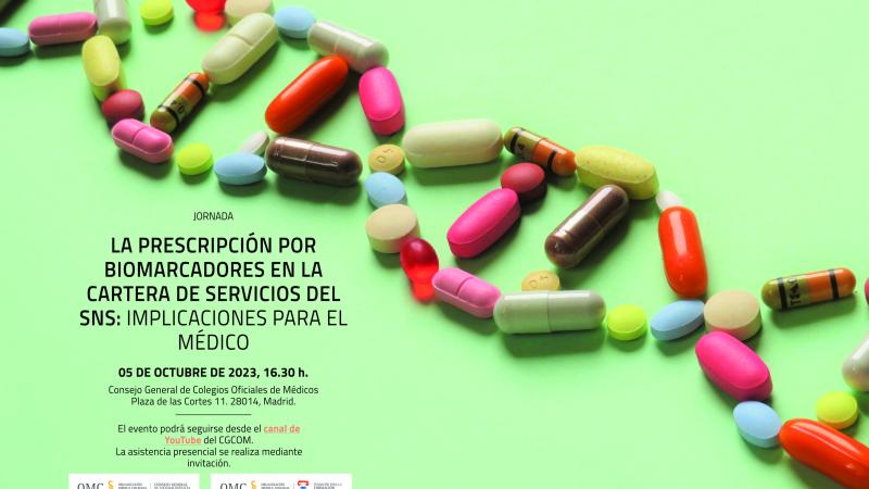 Cartel de la jornada "La prescripción por biomarcadores en la cartera de servicios del sistema nacional de salud"