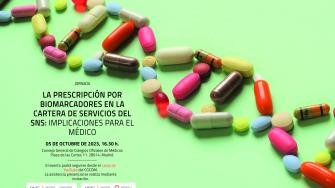 Cartel de la jornada "La prescripción por biomarcadores en la cartera de servicios del sistema nacional de salud"